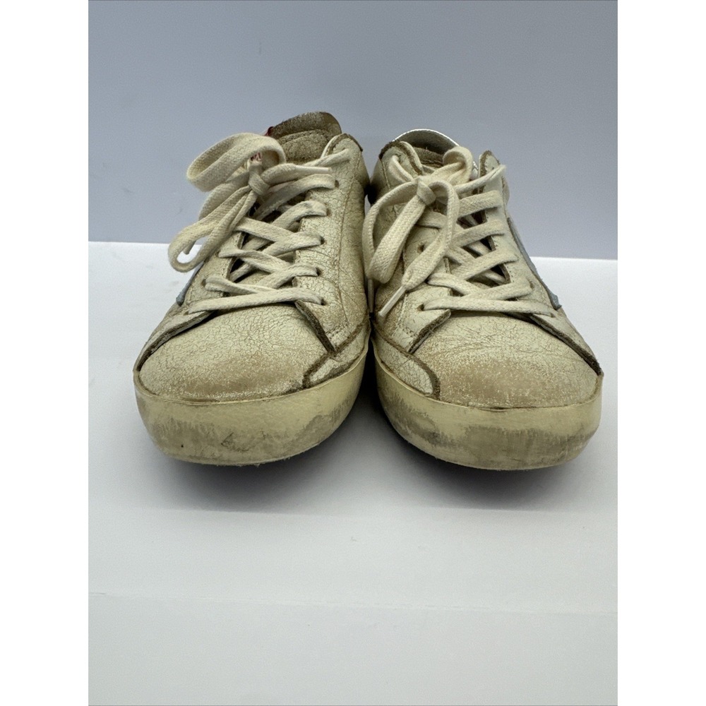 Golden Goose Superstar Sneakers White Leather Blue Star Distressed Low Top SZ 37 - Picture 4 of 16